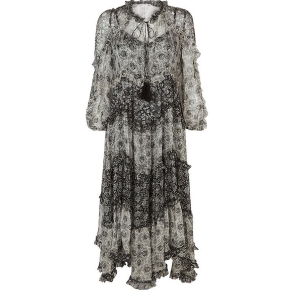 Zimmermann Divinity Long Ruffle Silk Dress In Spliced - Picture 12 of 12